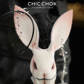 CHICCHOK Twin Shadow Rabbits | Matte Black Genuine Leather Dark Pendant | Gothic Cross-Sword Rune Accessory