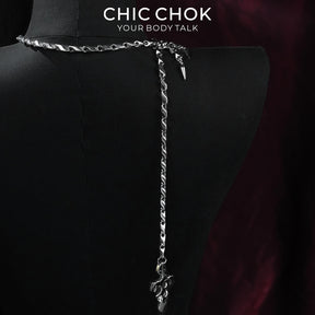 CHICCHOK Cinder Pact | Gothic Flaming Spiked Choker | Asymmetrical Body Chain Drape