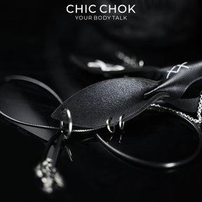 CHICCHOK Twin Shadow Rabbits | Matte Black Genuine Leather Dark Pendant | Gothic Cross-Sword Rune Accessory
