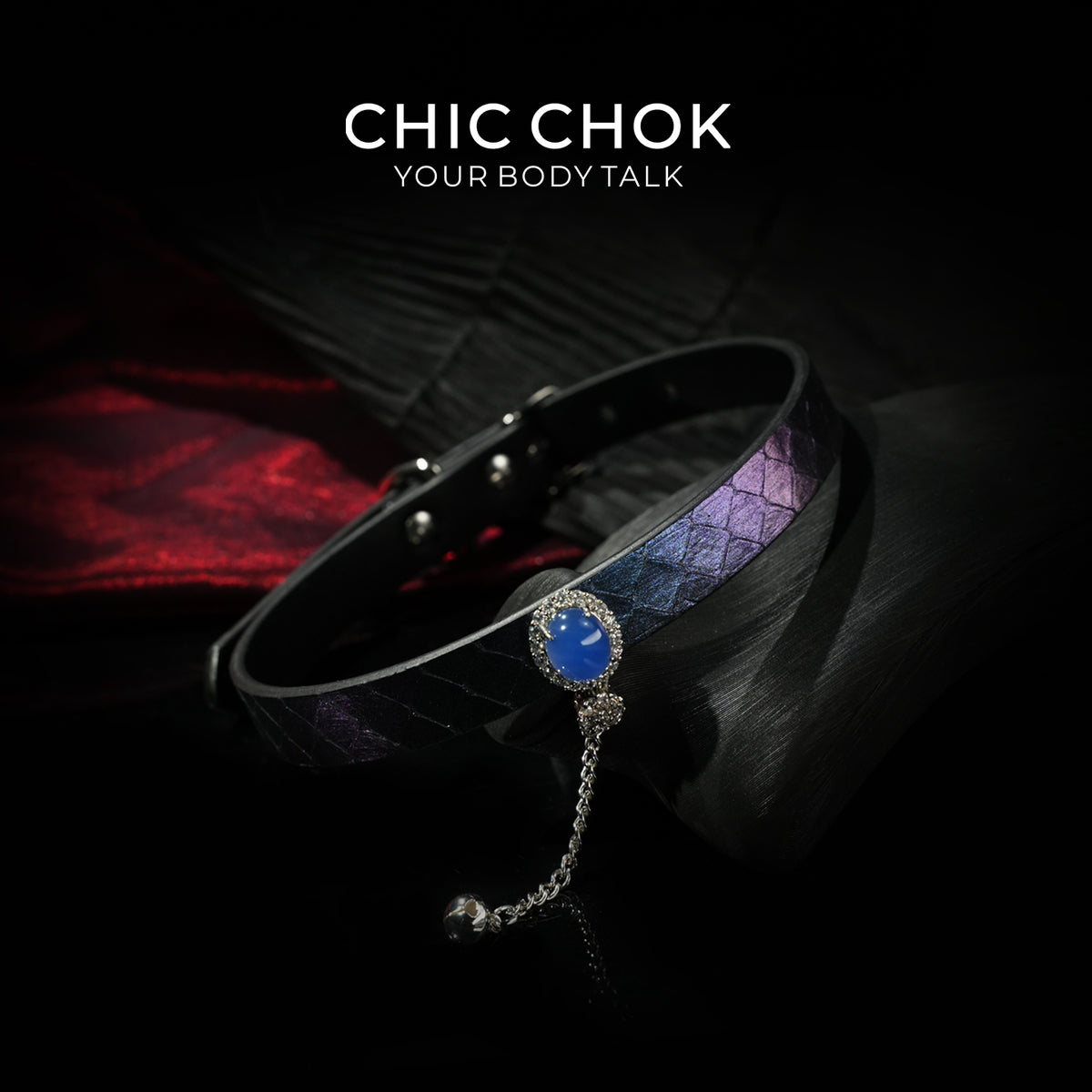 CHIC CHOK Purple Leather Necklace – Blue Gemstone Pendant and Tassel Chain, A Bold Fashion Item