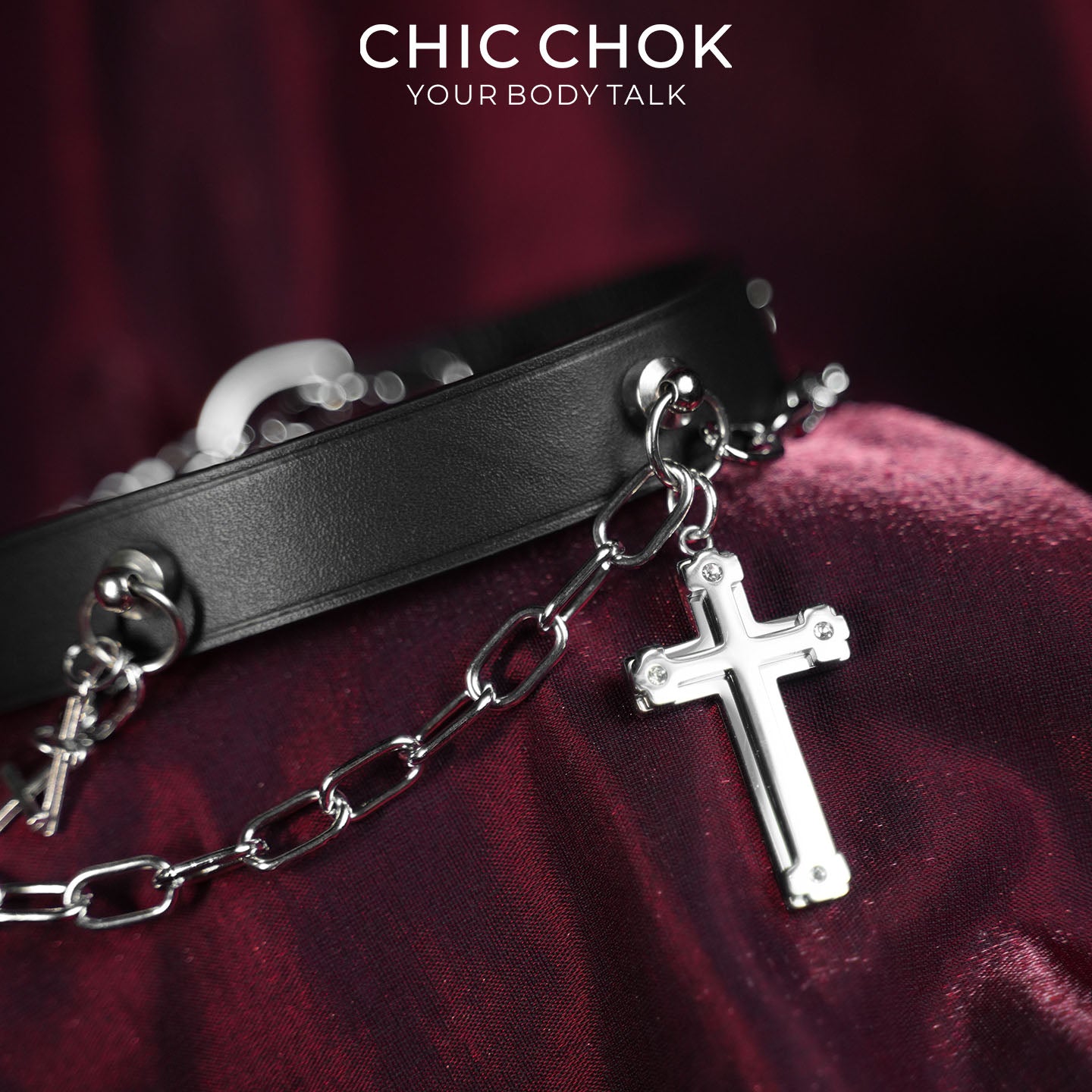 CHICCHOK Stigmata Echo Genuine Leather Choker | Gothic Cross Fringe Collar | Luxury Baroque Subversive Body Armor