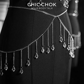 CHICCHOK Tears of the Siren | Ensemble chaîne de corps en cristal argenté | Harnais superposé & bijou de taille