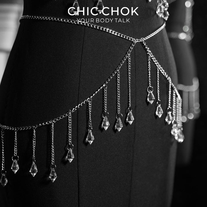 CHICCHOK Tears of the Siren | Silver Crystal Body Chain Set | Layered Harness & Waist Jewelry