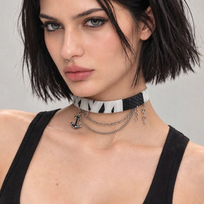CHICCHOK "Shipwreck Echo" Hand-Wrapped Bandage Snakeskin Choker | Layered Stainless Steel Anchor Chain | Dark Siren Pirate Subculture Neckwear