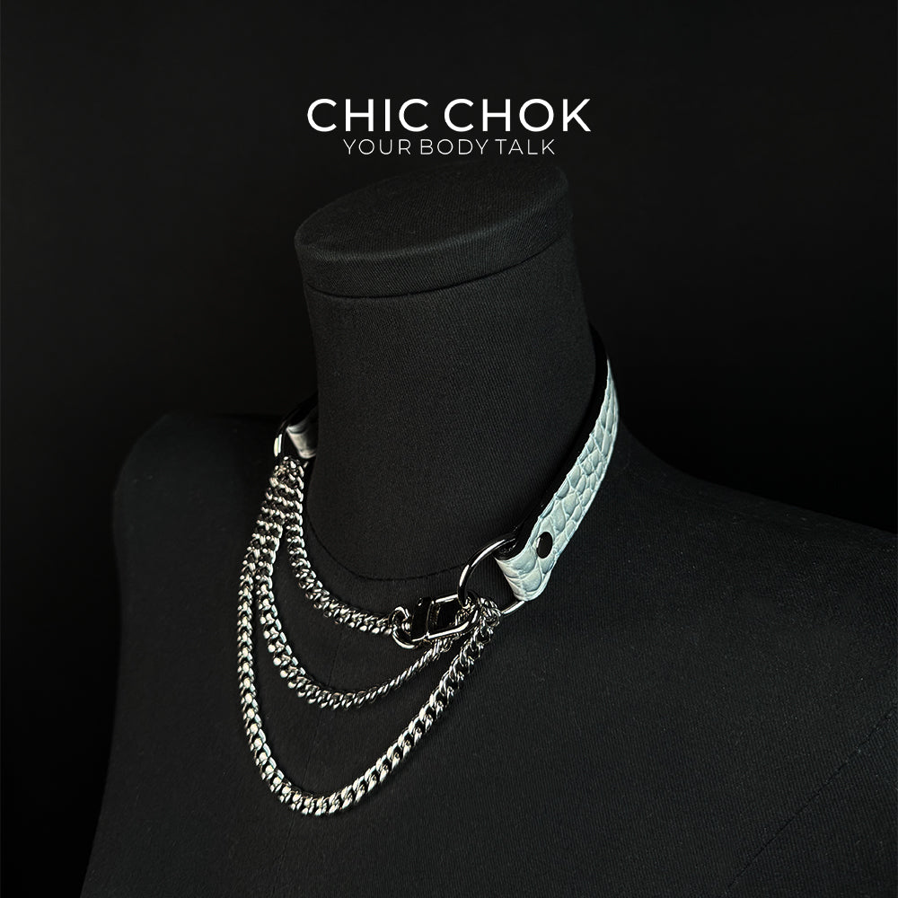 CHICCHOK [Breathless] Pulling Fashion and Fun Choker(Ice Blue Crocodile Texture)