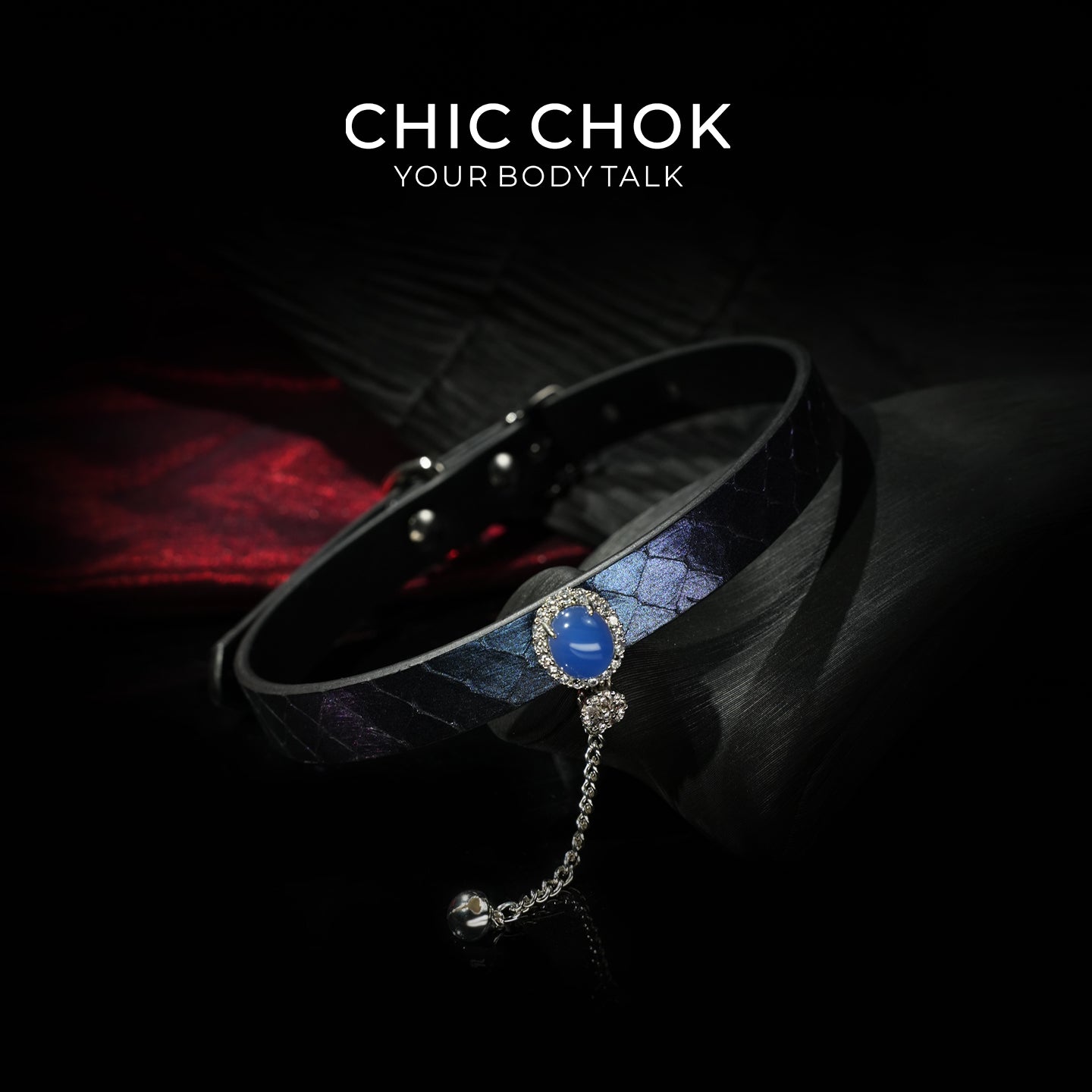 CHIC CHOK Purple Leather Necklace – Blue Gemstone Pendant and Tassel Chain, A Bold Fashion Item