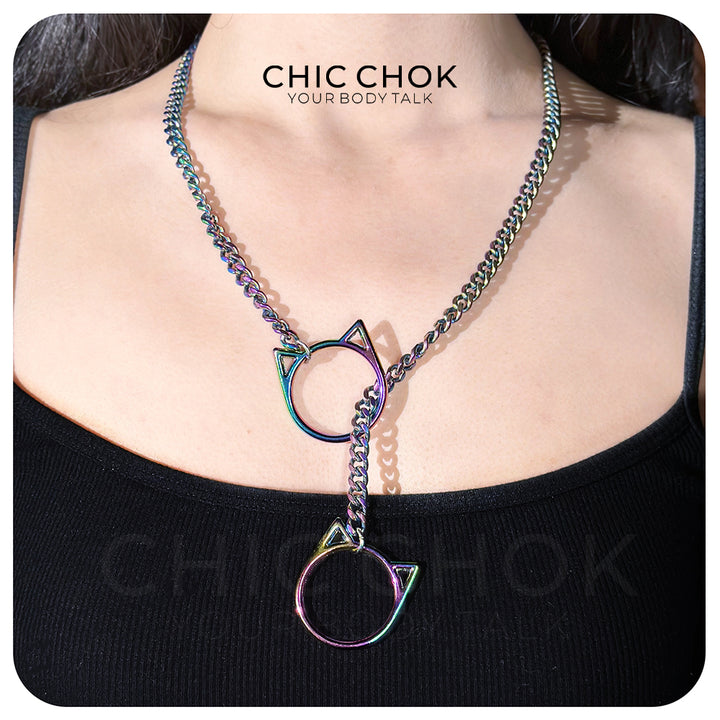 CHICCHOK O-Ring Slip-On Choker Necklace for Women – Handmade Adjustable Lariat Y-Necklace, Cuban Chain Style