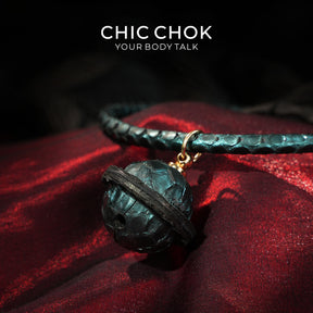 CHIC CHOK The Orchid’s Gaze Teal Snake-Texture Collar with Silent Bell Pendant