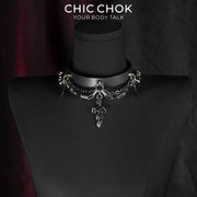 CHICCHOK Gothic Stigmata Choker | Top-Grain Genuine Leather Hollow Flame Pendant Necklace | Cyber Wasteland Industrial Collar