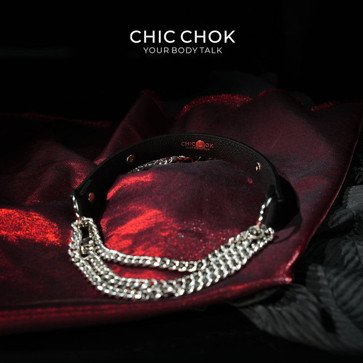 CHICCHOK[Rebel in Chains] Gothic Choker Necklace, Black Genuine Leather with Layered Zinc Alloy Chains, Skull Cage Pendant, Punk Style, choker