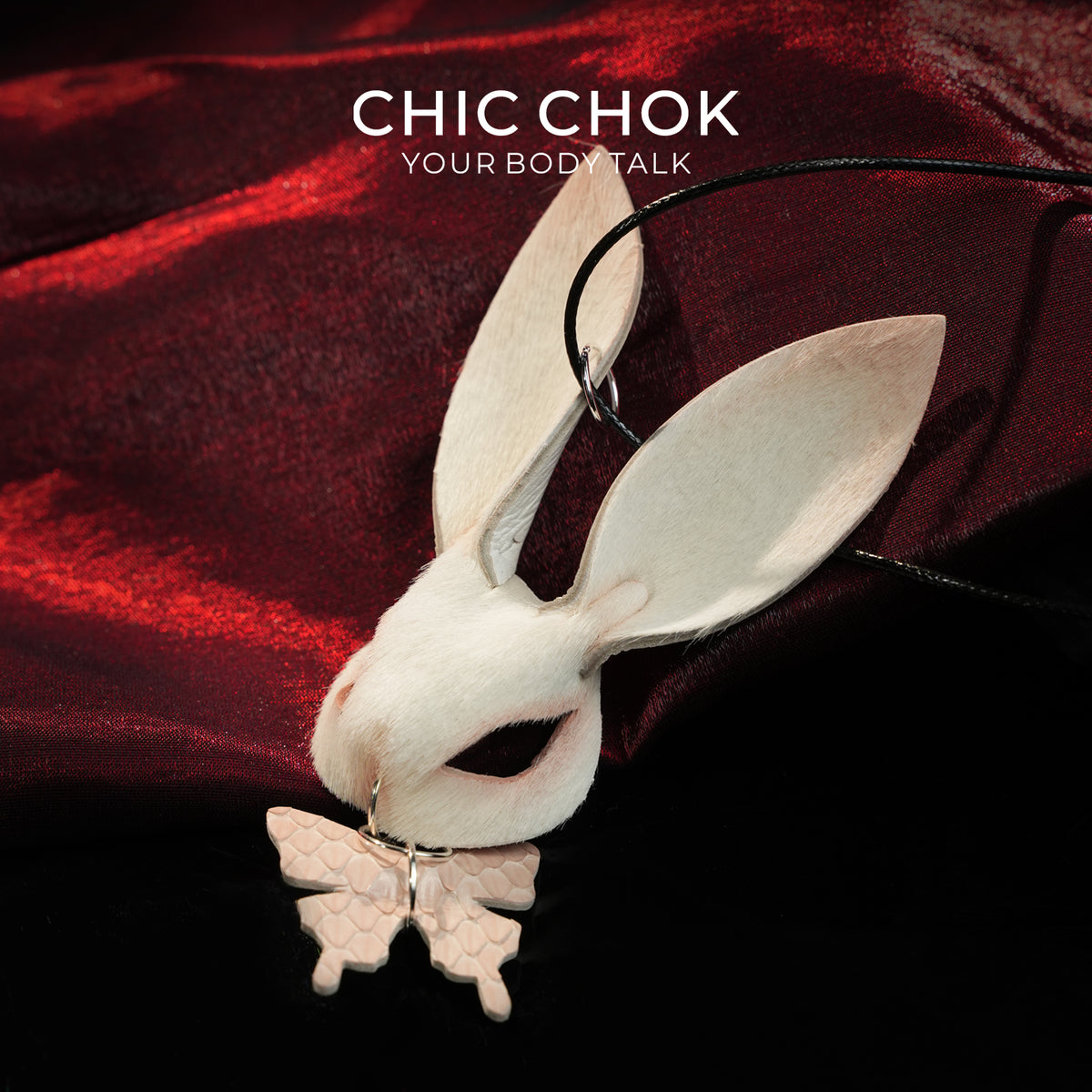 CHICCHOK Milk Candy Bunny | Genuine White Pony Hair Necklace | Sweet Goth Leather Charm