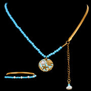 CHICCHOK Bohemian Enamel Ocean Beaded Necklace & Bracelet Set | Asymmetric Star Moon Pendant | Summer Beach Resort Y2K Jewelry