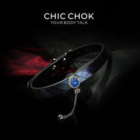 CHIC CHOK Purple Leather Necklace – Blue Gemstone Pendant and Tassel Chain, A Bold Fashion Item - CHICCHOK - Choker