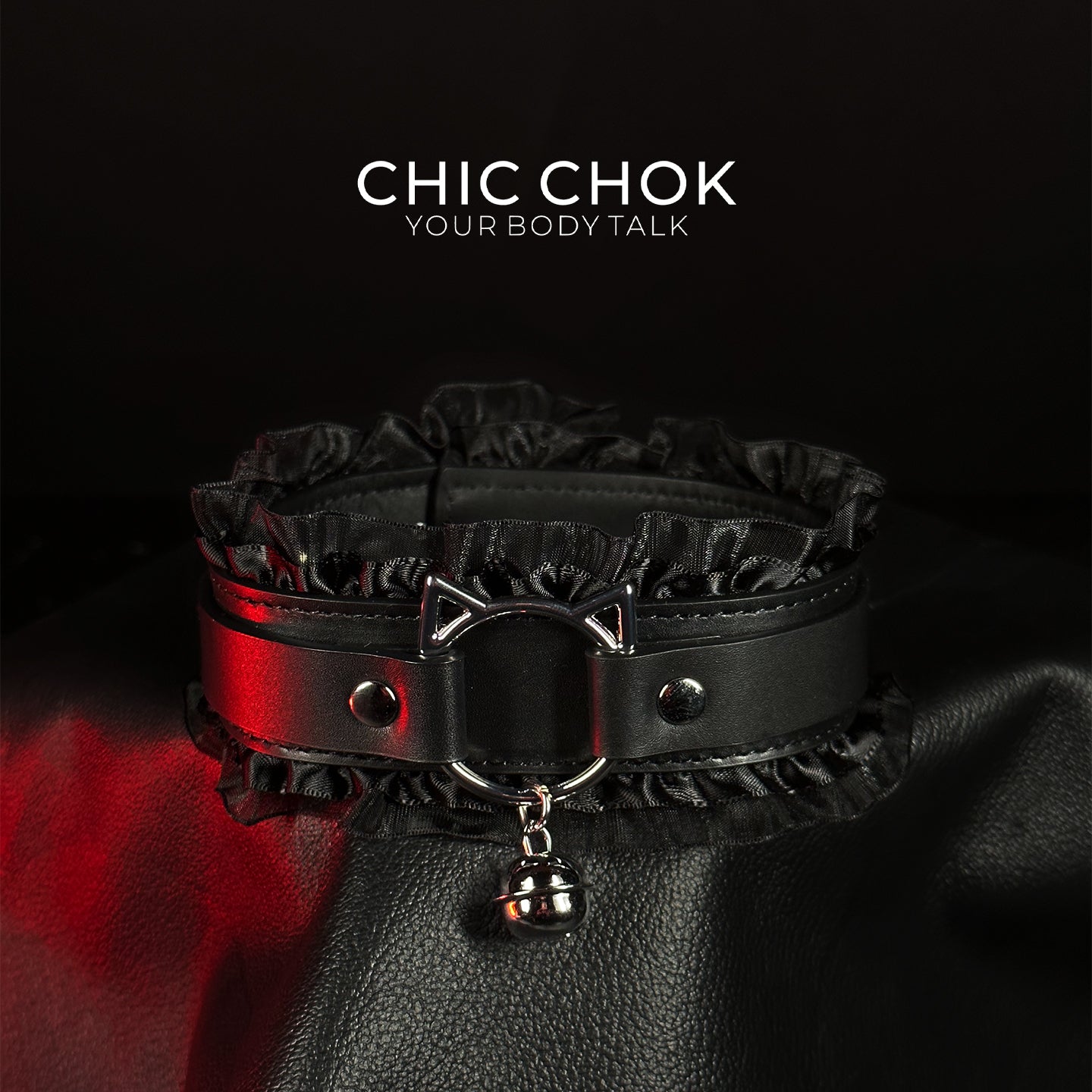 CHICCHOK [Kitty Love] Kitty Themed Cute Lovely Leather Lace with Bell Adjustable Choker