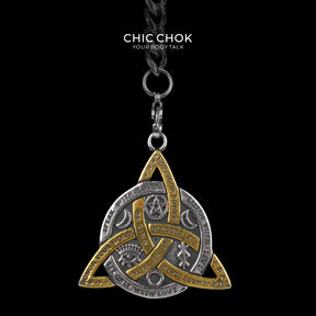 CHICCHOK "Lunar Shackle" Celtic Triquetra Pendant Stainless Steel Y-Necklace | Wiccan Rune & Pentagram Drop Chain | Dark Occult Gothic Streetwear Jewelry