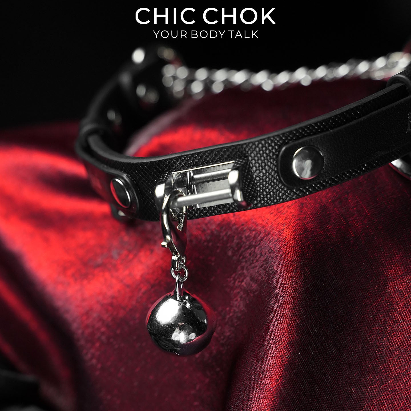 CHICCHOK Cold Silver Bell | Top-Grain Genuine Leather Bell Collar | Minimalist Dark Goth Choker