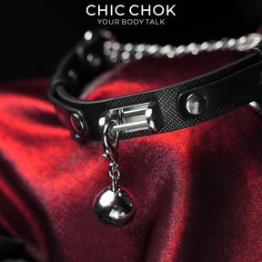 CHICCHOK Cold Silver Bell | Top-Grain Genuine Leather Bell Collar | Minimalist Dark Goth Choker