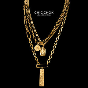 Collana a strati Capricorno con medaglia a stella e catena in oro CHICCHOK | Catena cubana vintage a 3 livelli | Tarocchi, moneta zodiacale e ciondolo a stella in rilievo, gioielli astrologici