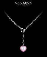 Kalung Rantai CHICCHOK Sweet Punk Y-Lariat | Kalung Kerah Coquette Y2K Menggemaskan dengan Liontin Hati | Perhiasan Harajuku Kawaii Berantai Cuban Link Baja Tahan Karat untuk Kulit Sensitif