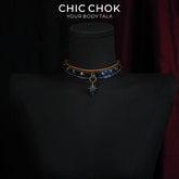 CHICCHOK Tarot Breathless | Choker de couro de cobra azul | Coleira com estrela octagrama dourada