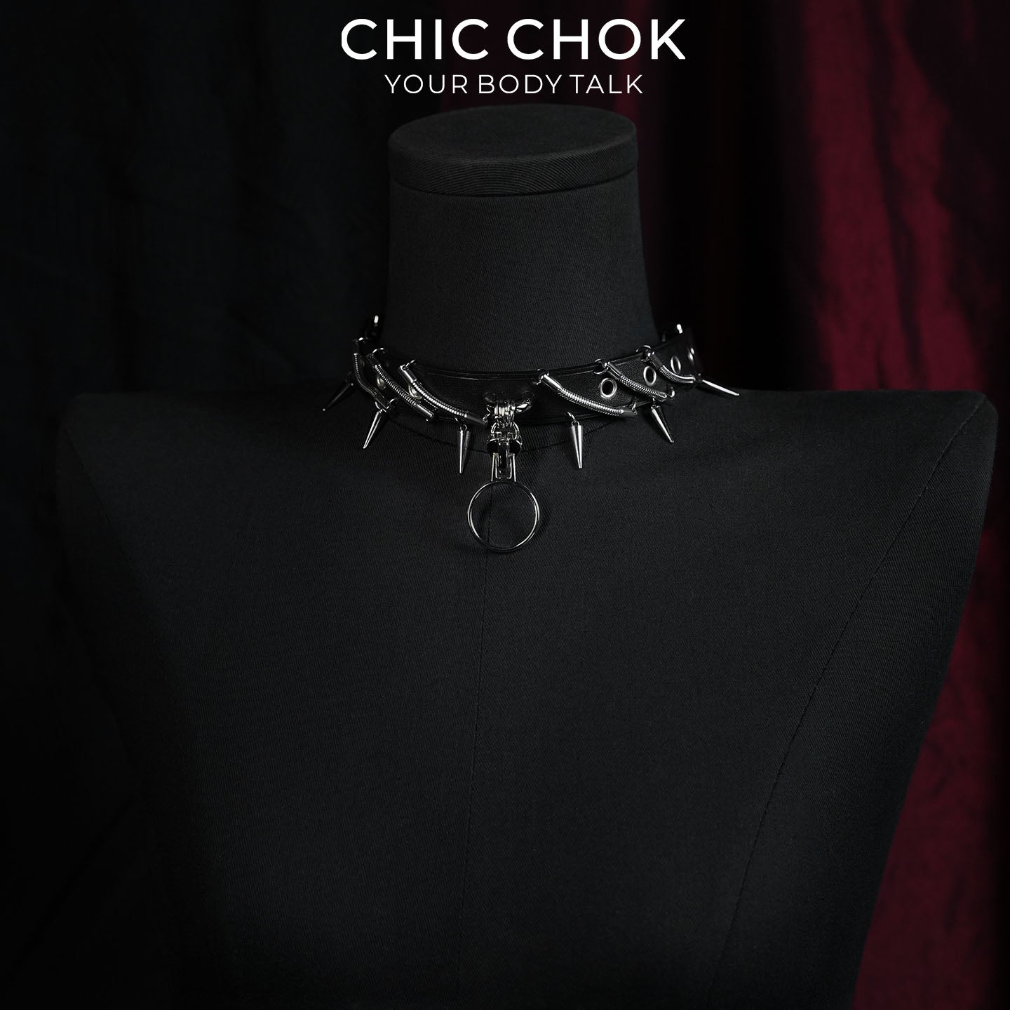 CHICCHOK Synapse Pulse | Choker Spike Cyberpunk | Collar Industrial Hitam Matte