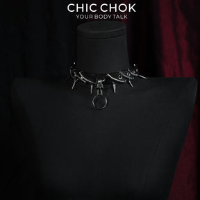 CHICCHOK Synapse Pulse | Choker cyberpunk com espikes | Coleira industrial preta fosca