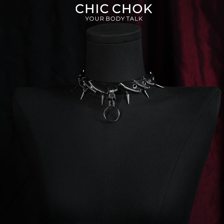 CHICCHOK Synapse Pulse | Cyberpunk Spiked Choker | Matte Black Industrial Collar