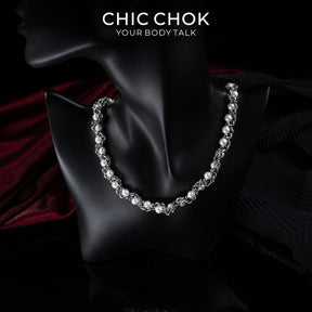 CHICCHOK Crimson Crystal Chain Necklace | Handcrafted Byzantine Stainless Steel Chain | Heavy Industrial Punk Cyber Goth Jewelry