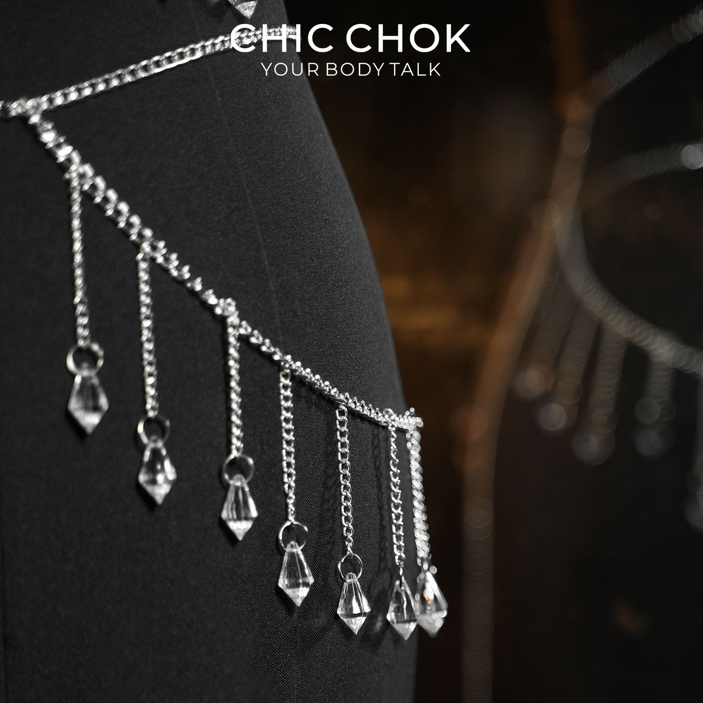 CHICCHOK Tears of the Siren | Ensemble chaîne de corps en cristal argenté | Harnais superposé & bijou de taille