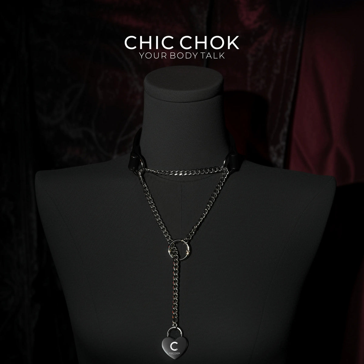 CHICCHOK [Breathless] Fashion Black with Thick Chains, Movable Pulling Chain Daily Wear Leather Necklace Choker versatile wear(With love lock)