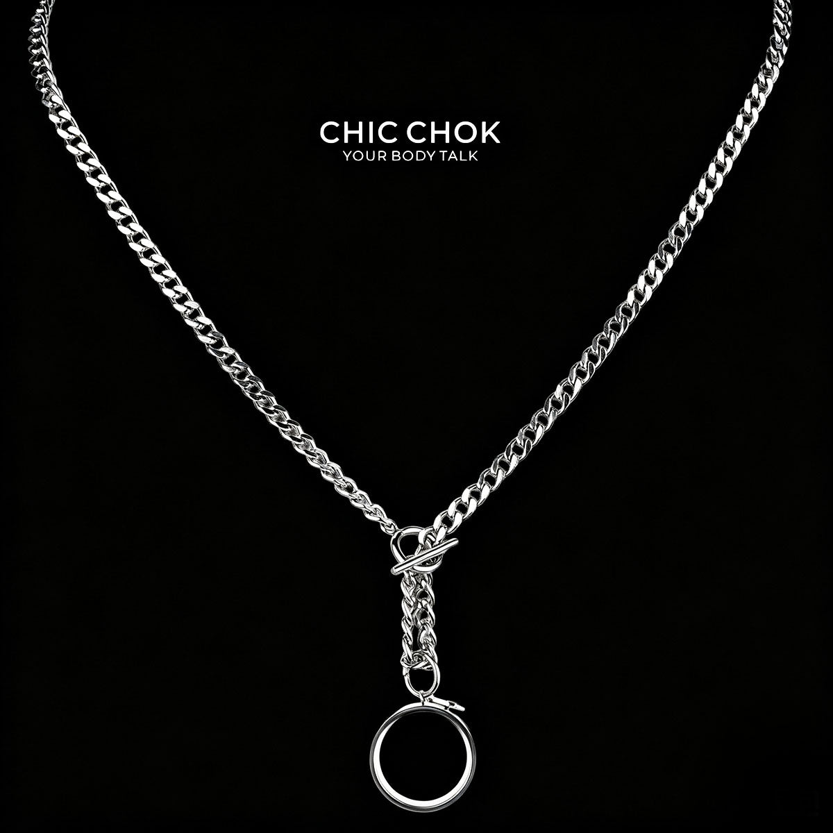 CHICCHOK "Lunar Shackle" Stainless Steel Ring Y-Necklace | Gothic OT Toggle Clasp Star & Moon Pendant Drop Chain | Dark Grunge Y2K Streetwear Jewelry