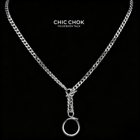 CHICCHOK "Lunar Shackle" Stainless Steel Ring Y-Necklace | Gothic OT Toggle Clasp Star & Moon Pendant Drop Chain | Dark Grunge Y2K Streetwear Jewelry