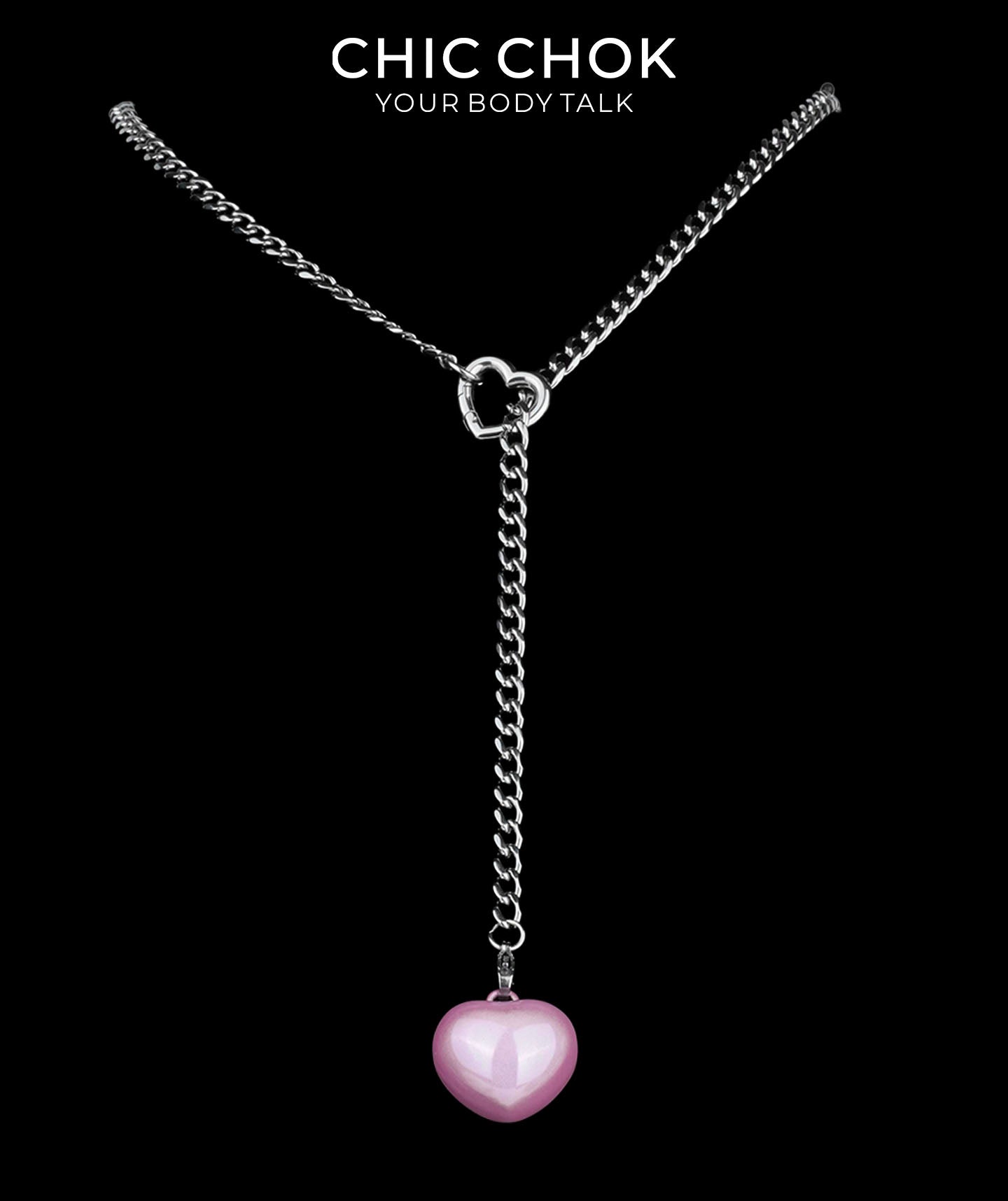 CHICCHOK Sweet Punk Y-Lariat Chain Necklace | Y2K Cute Coquette Heart Charm Collar | Harajuku Kawaii Stainless Steel Cuban Link Jewelry for Sensitive Skin