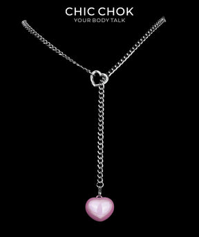 CHICCHOK Sweet Punk Y-Lariat Chain Necklace | Y2K Cute Coquette Heart Charm Collar | Harajuku Kawaii Stainless Steel Cuban Link Jewelry for Sensitive Skin