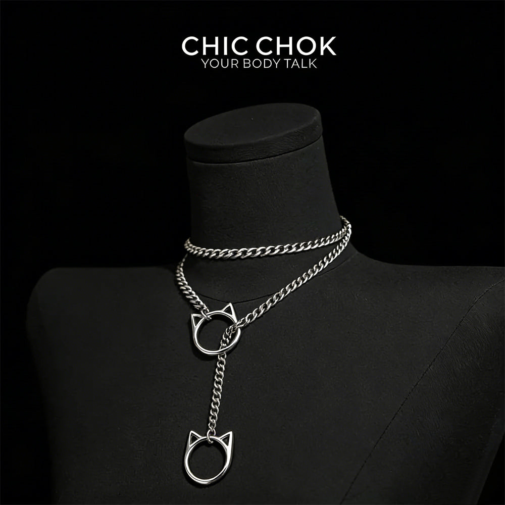 CHICCHOK O-Ring Slip-On Choker Necklace for Women – Handmade Adjustable Lariat Y-Necklace, Cuban Chain Style
