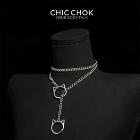 CHICCHOK O-Ring Slip-On Choker Necklace for Women – Handmade Adjustable Lariat Y-Necklace, Cuban Chain Style