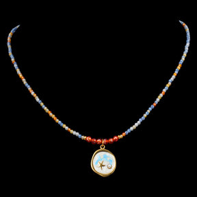 CHICCHOK Bohemian Enamel Ocean Beaded Necklace & Bracelet Set | Asymmetric Star Moon Pendant | Summer Beach Resort Y2K Jewelry