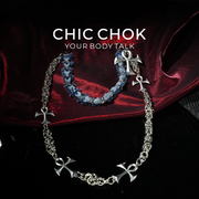 [Rebelión Eterna] Ankh Cross Old Denim Double-Layer Trouser Chain