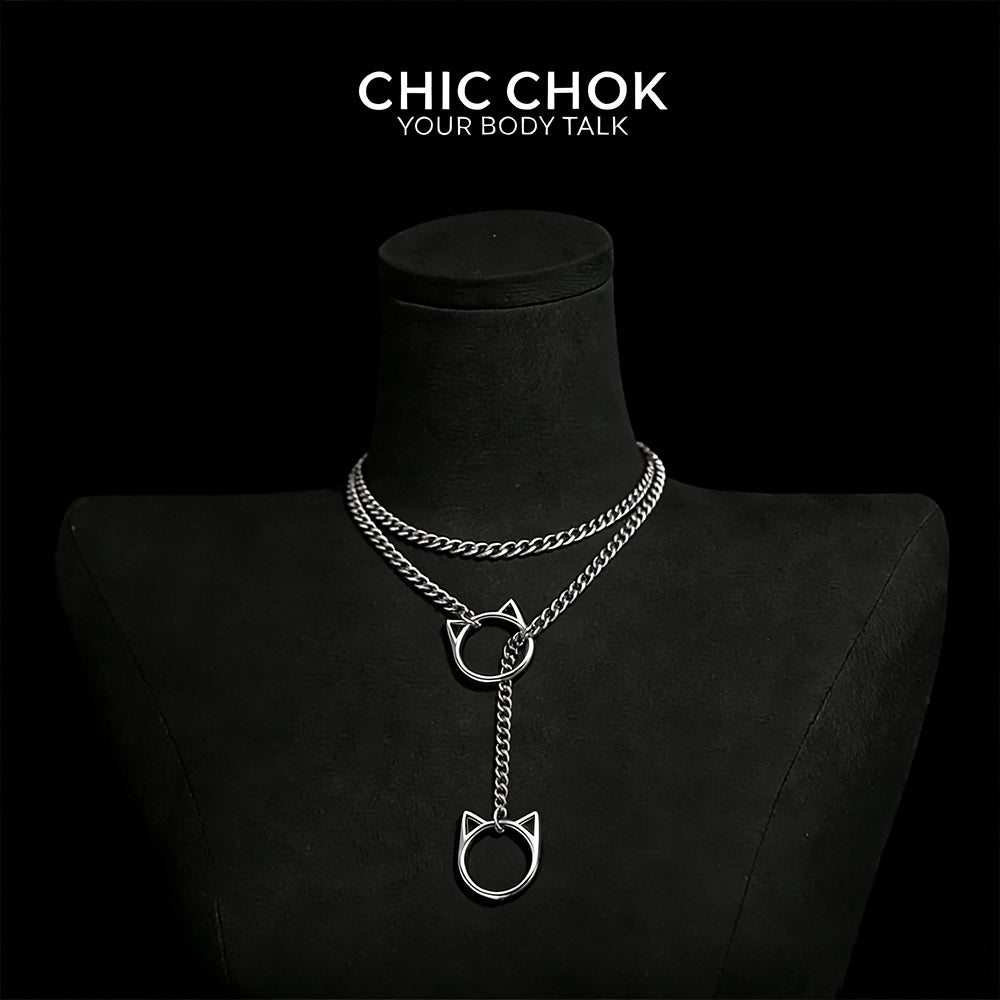 CHICCHOK O-Ring Slip-On Choker Necklace for Women – Handmade Adjustable Lariat Y-Necklace, Cuban Chain Style