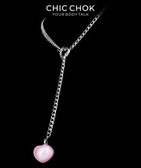 CHICCHOK Sweet Punk Y-Lariat Chain Necklace | Y2K Cute Coquette Heart Charm Collar | Harajuku Kawaii Stainless Steel Cuban Link Jewelry for Sensitive Skin