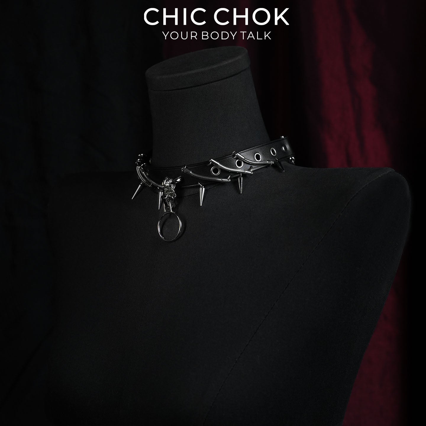CHICCHOK Synapse Pulse | Choker Spike Cyberpunk | Collar Industrial Hitam Matte