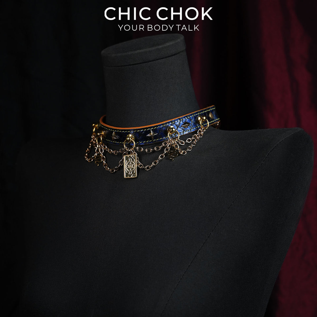 CHICCHOK Lover's Whisper | Blue Snake Tarot Choker | Layered Gold Gothic Necklace