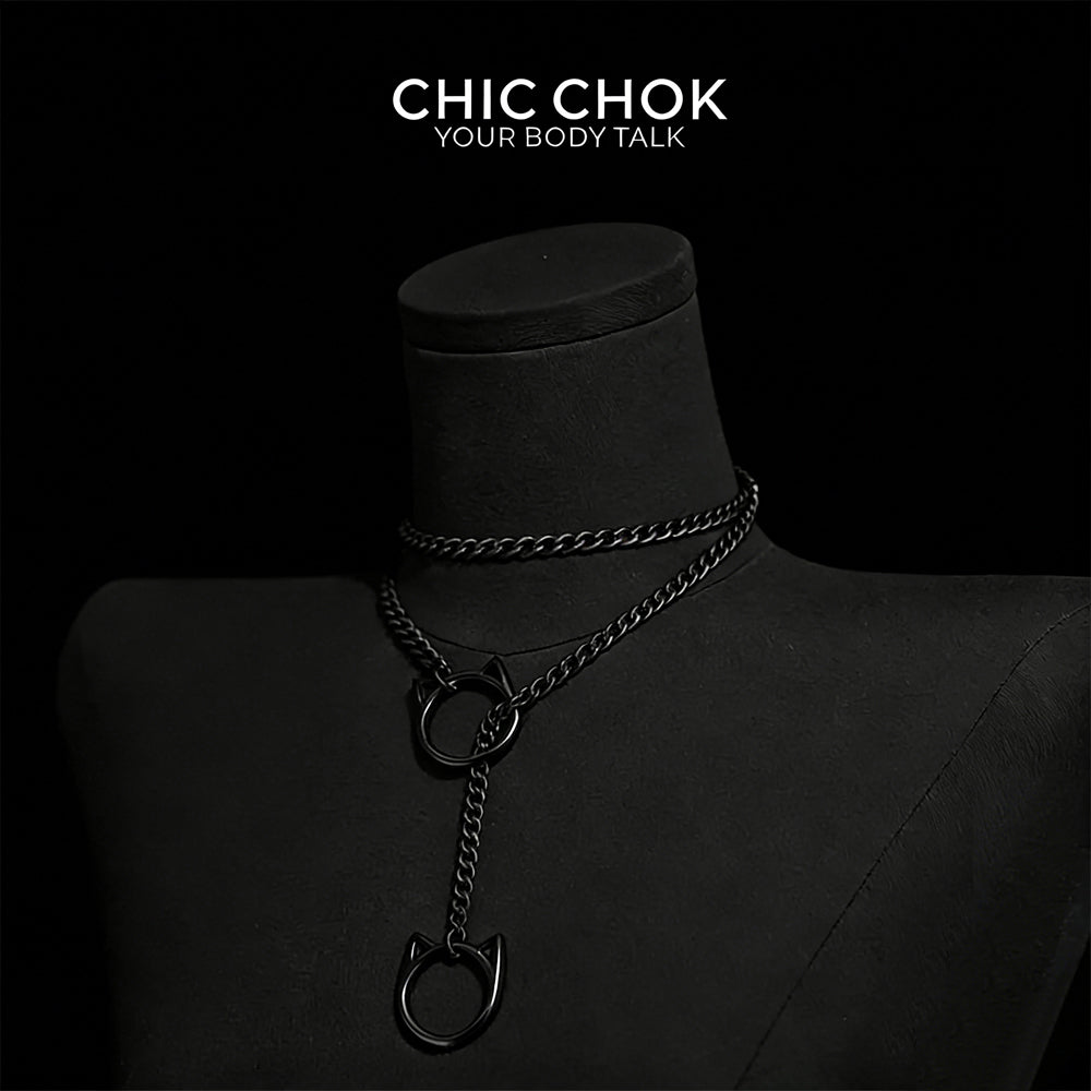 CHICCHOK O-Ring Slip-On Choker Necklace for Women – Handmade Adjustable Lariat Y-Necklace, Cuban Chain Style