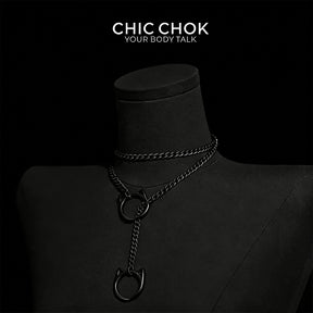 CHICCHOK O-Ring Slip-On Choker Necklace for Women – Handmade Adjustable Lariat Y-Necklace, Cuban Chain Style