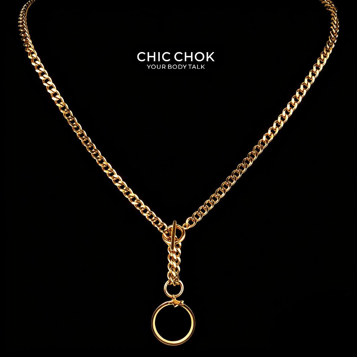 CHICCHOK "Lunar Shackle" Stainless Steel Ring Y-Necklace | Gothic OT Toggle Clasp Star & Moon Pendant Drop Chain | Dark Grunge Y2K Streetwear Jewelry