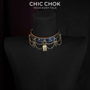 CHICCHOK Lover's Whisper | Blue Snake Tarot Choker | Layered Gold Gothic Necklace