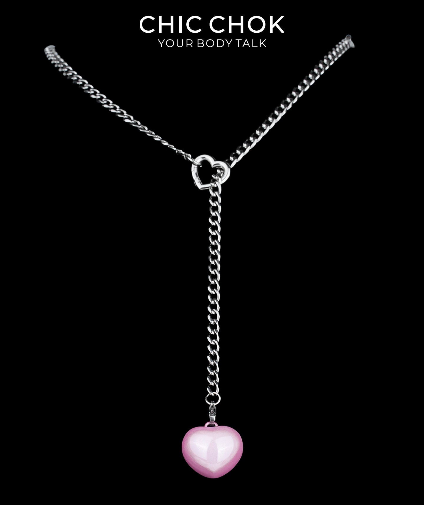 CHICCHOK Sweet Punk Y-Lariat Chain Necklace | Y2K Cute Coquette Heart Charm Collar | Harajuku Kawaii Stainless Steel Cuban Link Jewelry for Sensitive Skin