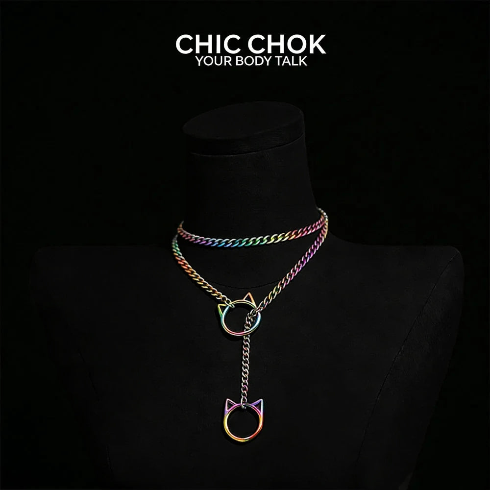CHICCHOK O-Ring Slip-On Choker Necklace for Women – Handmade Adjustable Lariat Y-Necklace, Cuban Chain Style