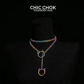 CHICCHOK O-Ring Slip-On Choker Necklace for Women – Handmade Adjustable Lariat Y-Necklace, Cuban Chain Style
