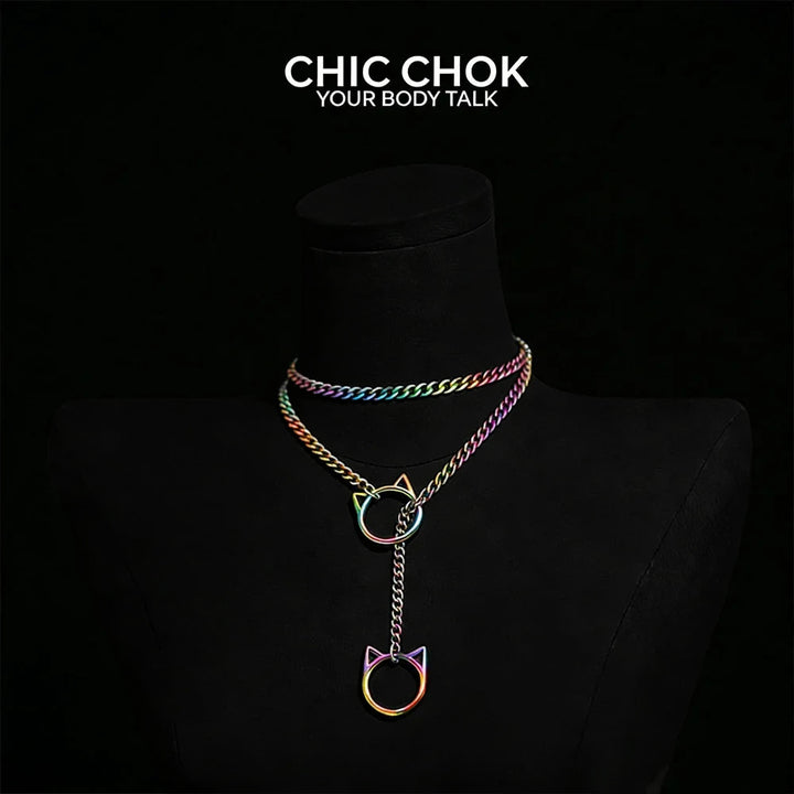 CHICCHOK O-Ring Slip-On Choker Necklace for Women – Handmade Adjustable Lariat Y-Necklace, Cuban Chain Style